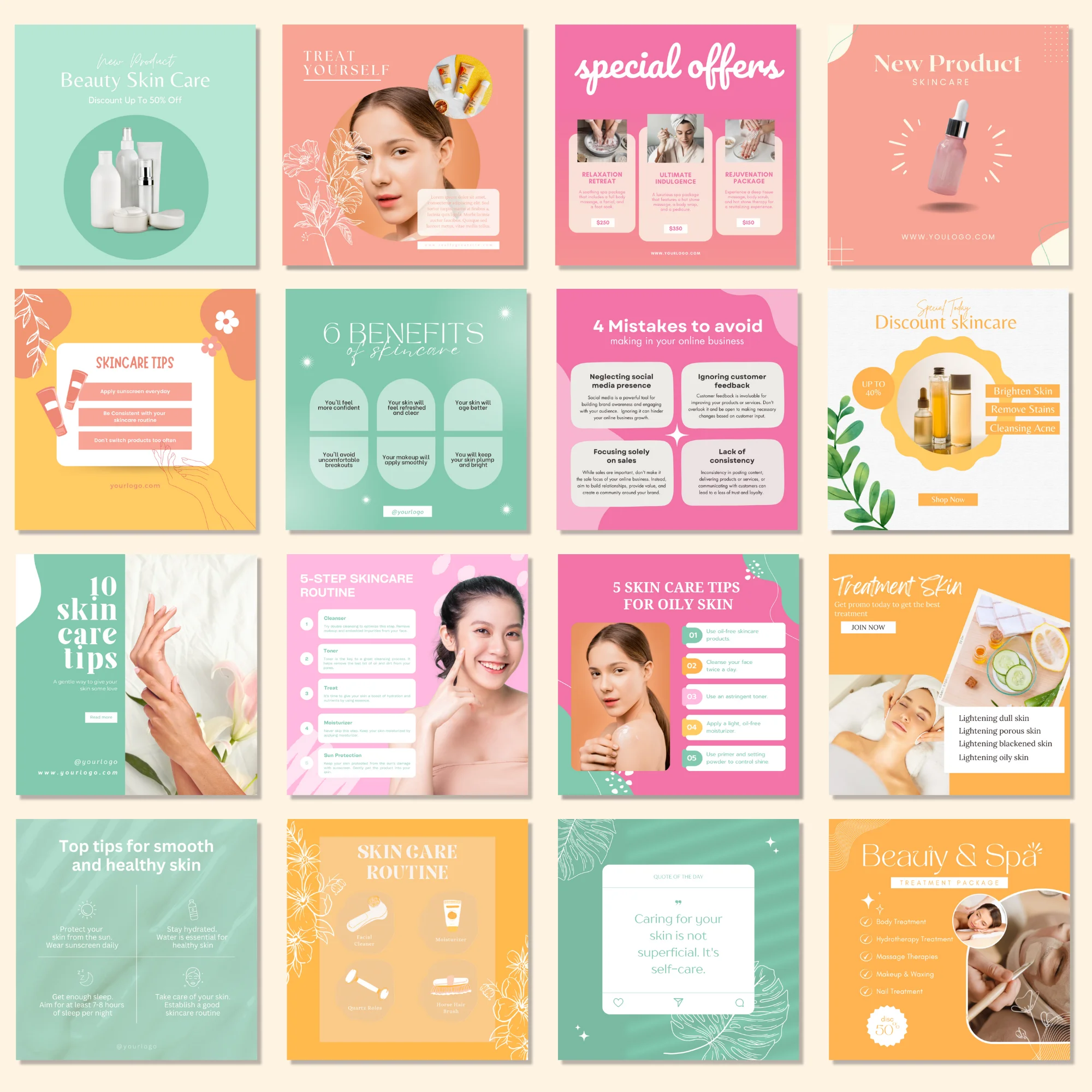40 Vibrant Instagram Post Templates for Canva - Colorful Yellow and Pink Templates for Business - Rainbow Instagram Canva Templates - Image 2