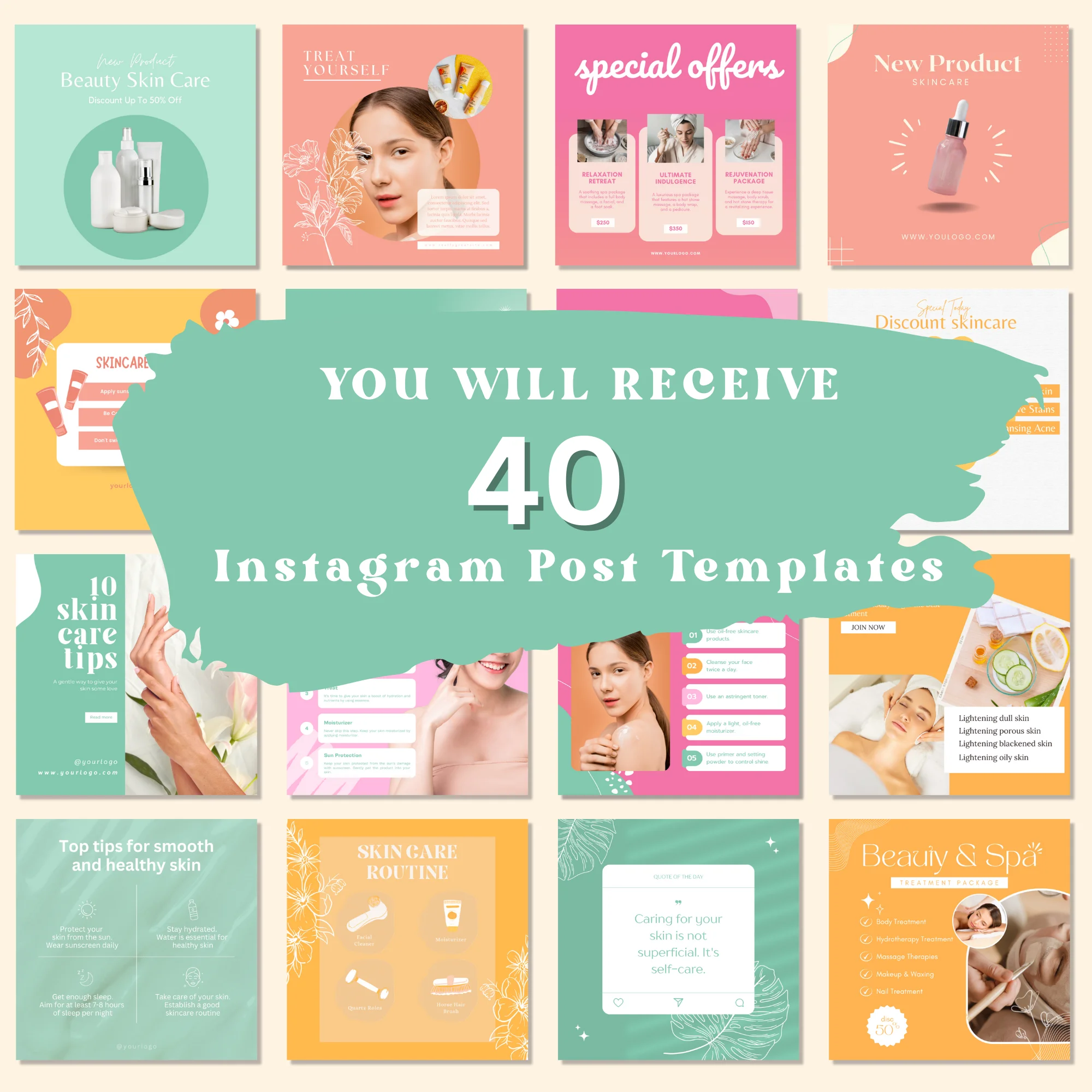 40 Vibrant Instagram Post Templates for Canva - Colorful Yellow and Pink Templates for Business - Rainbow Instagram Canva Templates - Image 3