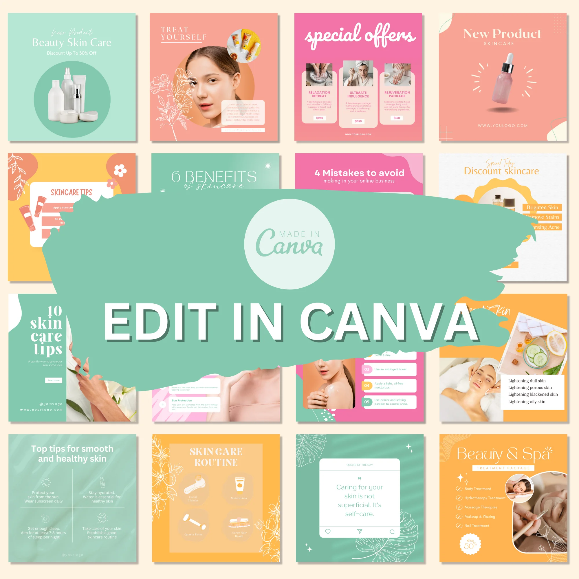 40 Vibrant Instagram Post Templates for Canva - Colorful Yellow and Pink Templates for Business - Rainbow Instagram Canva Templates - Image 4